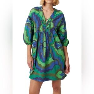 Chufy Liberty Organic Cotton Blue/Green Dress Size Small